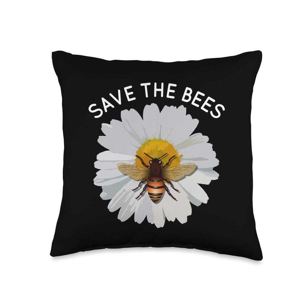 5283 Save The Bees Daisy & Bee White and Yellow Blossom Flower Throw Pillow